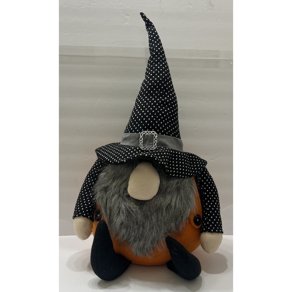 Halloween Gnome Figure Plush Shelf-Sitter Felt Clothes Faux Fur Beard 24"